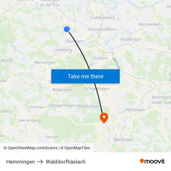 Hemmingen to Walddorfhäslach map