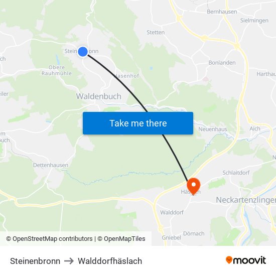 Steinenbronn to Walddorfhäslach map