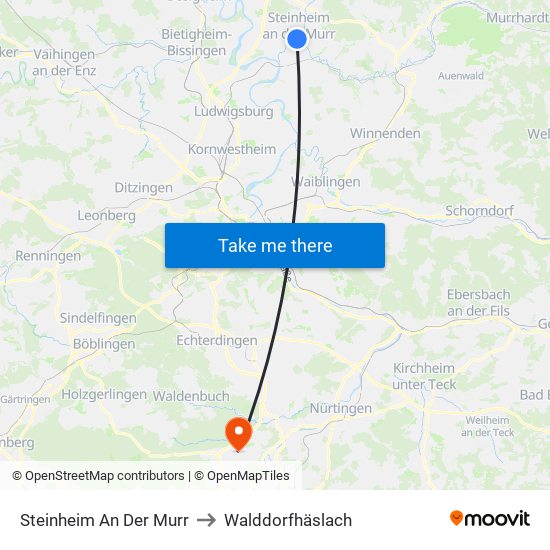 Steinheim An Der Murr to Walddorfhäslach map