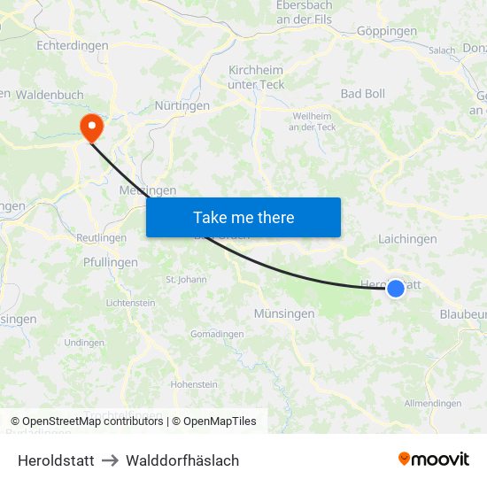 Heroldstatt to Walddorfhäslach map
