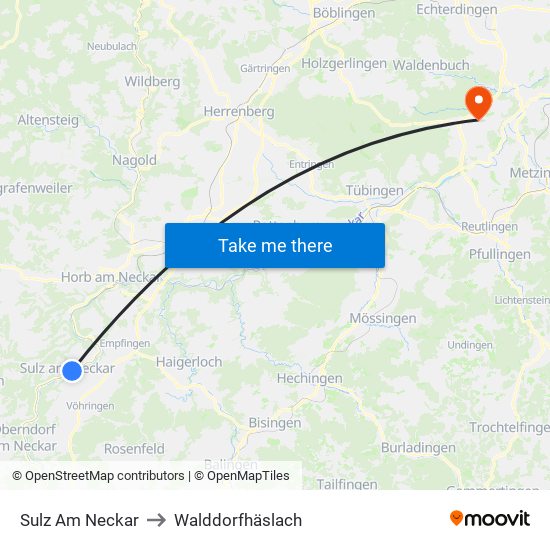 Sulz Am Neckar to Walddorfhäslach map