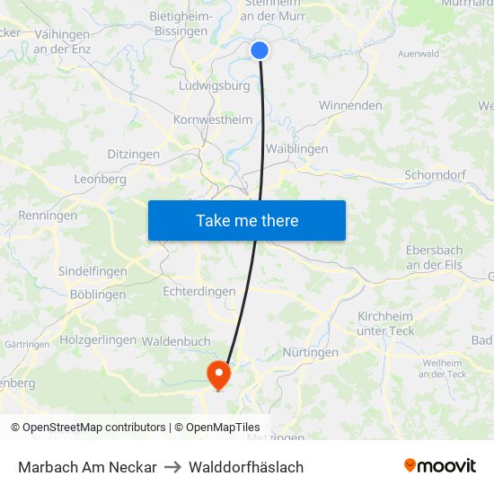 Marbach Am Neckar to Walddorfhäslach map