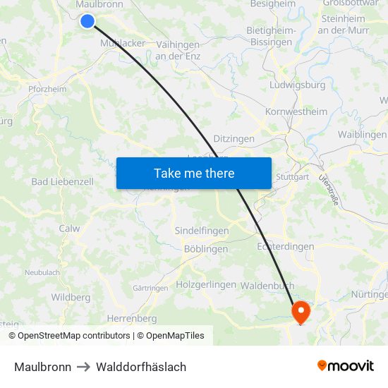 Maulbronn to Walddorfhäslach map