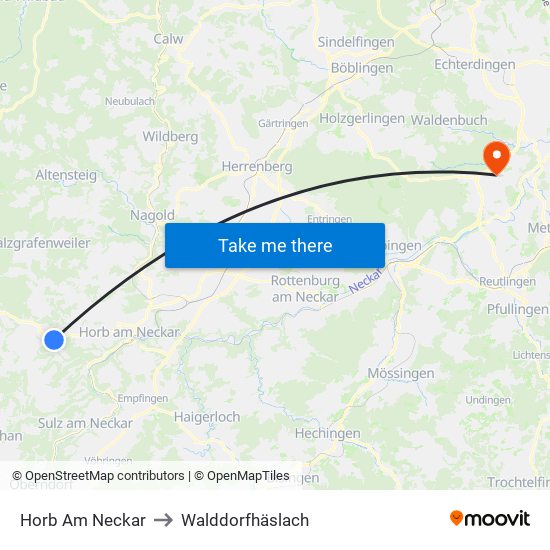 Horb Am Neckar to Walddorfhäslach map