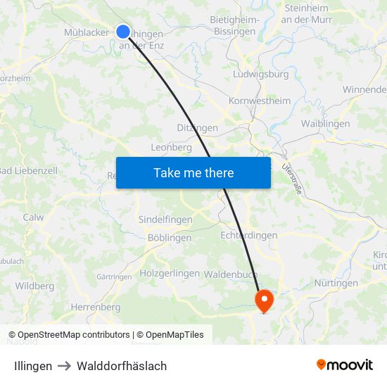 Illingen to Walddorfhäslach map
