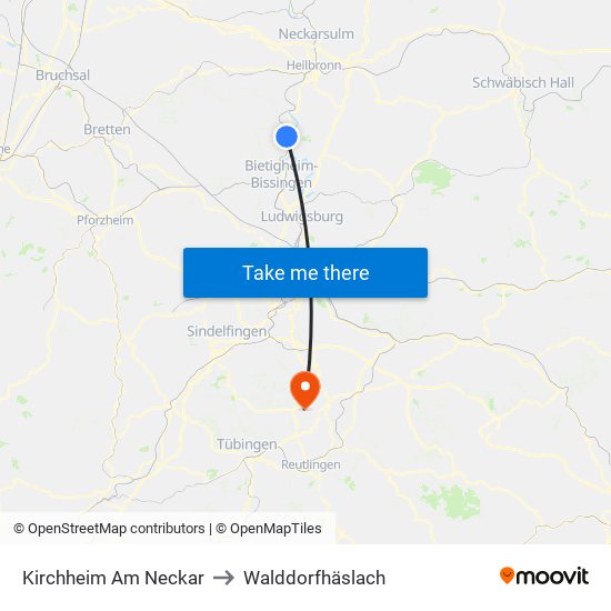 Kirchheim Am Neckar to Walddorfhäslach map