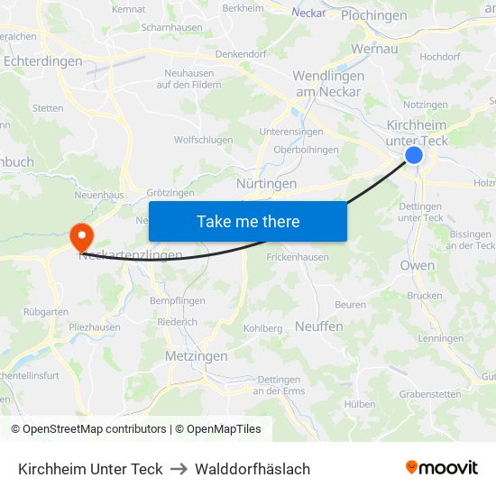 Kirchheim Unter Teck to Walddorfhäslach map
