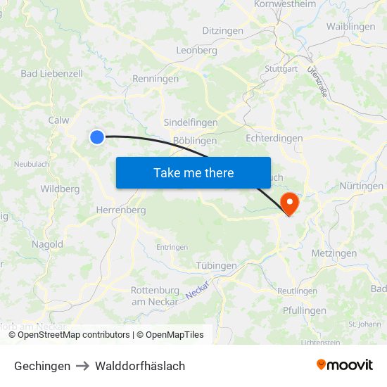 Gechingen to Walddorfhäslach map