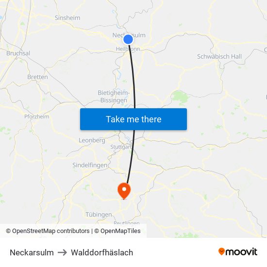 Neckarsulm to Walddorfhäslach map