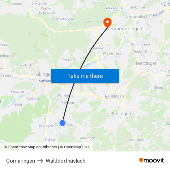 Gomaringen to Walddorfhäslach map