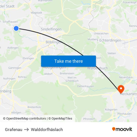 Grafenau to Walddorfhäslach map