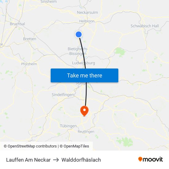 Lauffen Am Neckar to Walddorfhäslach map