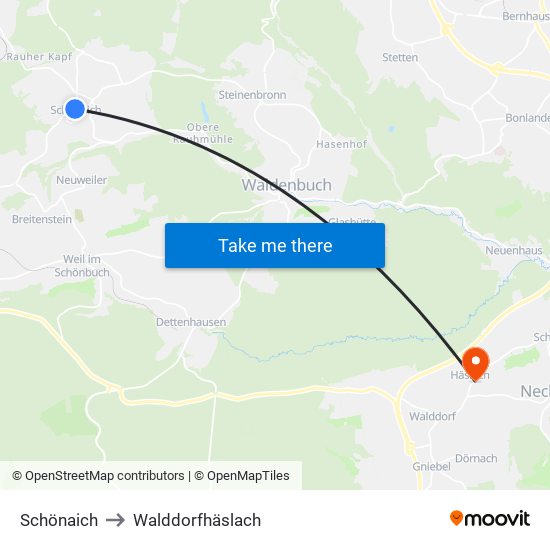 Schönaich to Walddorfhäslach map