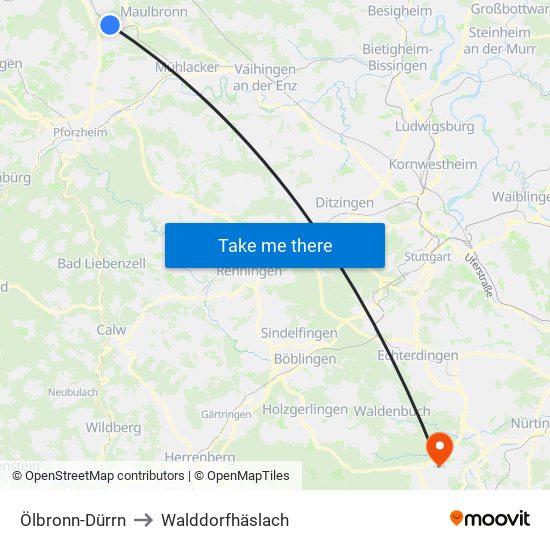 Ölbronn-Dürrn to Walddorfhäslach map