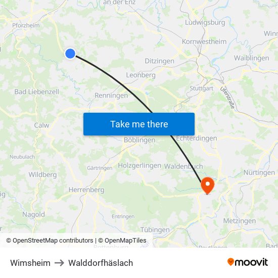 Wimsheim to Walddorfhäslach map