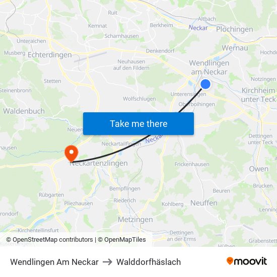 Wendlingen Am Neckar to Walddorfhäslach map