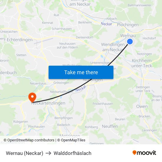 Wernau (Neckar) to Walddorfhäslach map