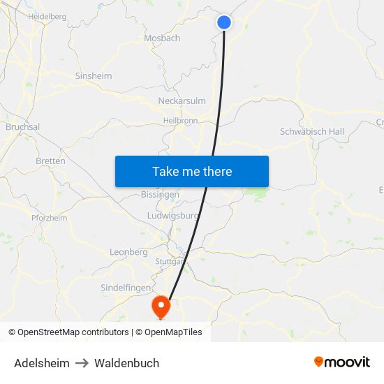 Adelsheim to Waldenbuch map