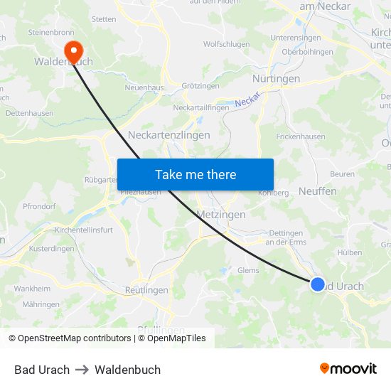 Bad Urach to Waldenbuch map