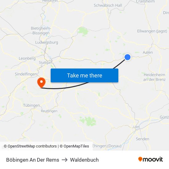 Böbingen An Der Rems to Waldenbuch map