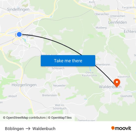 Böblingen to Waldenbuch map