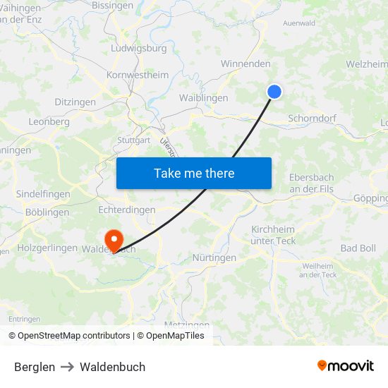 Berglen to Waldenbuch map