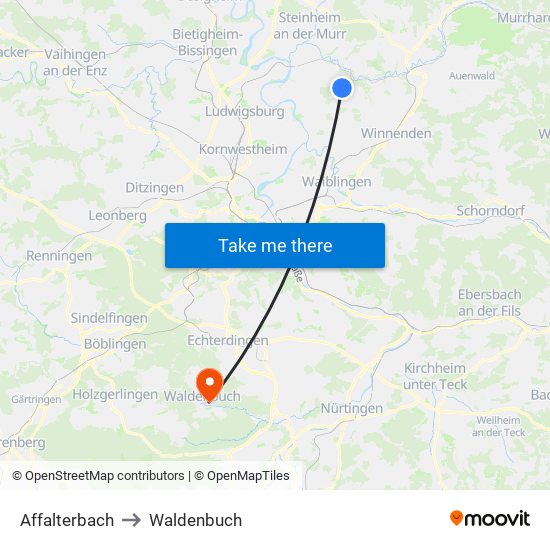 Affalterbach to Waldenbuch map