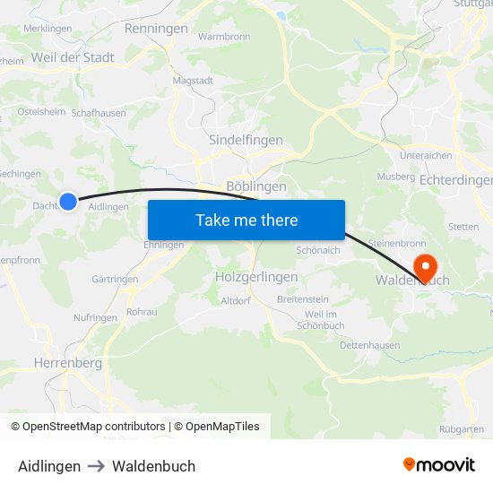 Aidlingen to Waldenbuch map