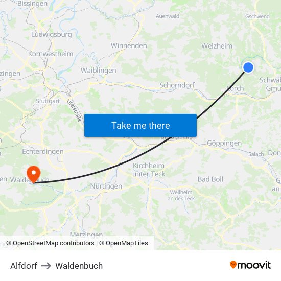 Alfdorf to Waldenbuch map