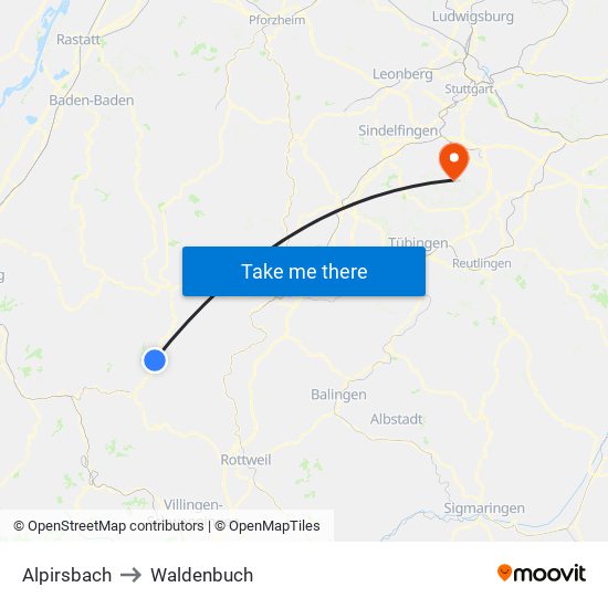 Alpirsbach to Waldenbuch map