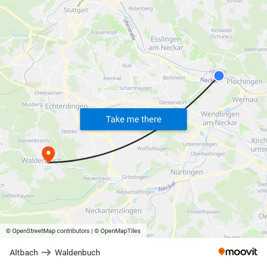 Altbach to Waldenbuch map