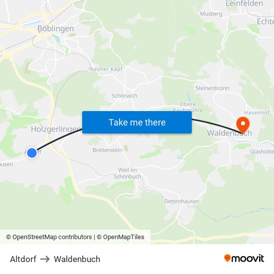 Altdorf to Waldenbuch map