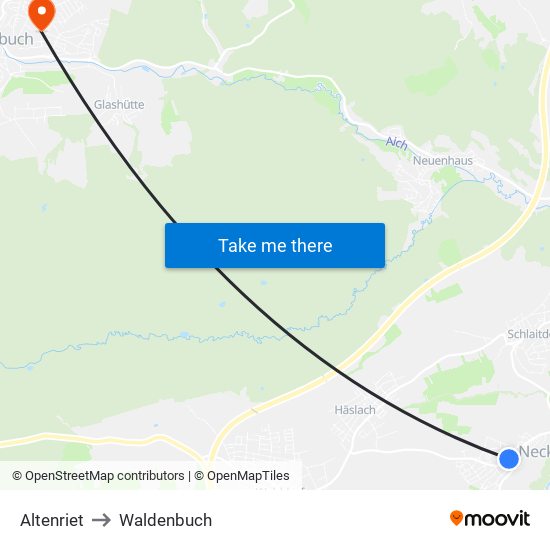 Altenriet to Waldenbuch map