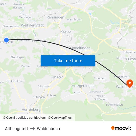 Althengstett to Waldenbuch map