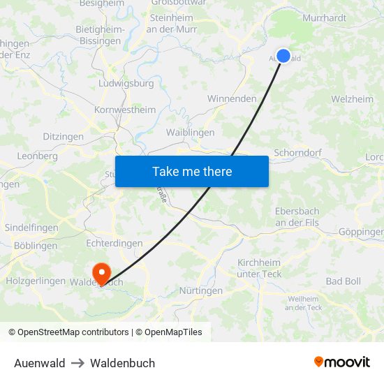 Auenwald to Waldenbuch map