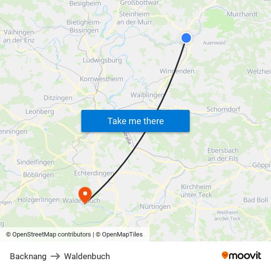 Backnang to Waldenbuch map