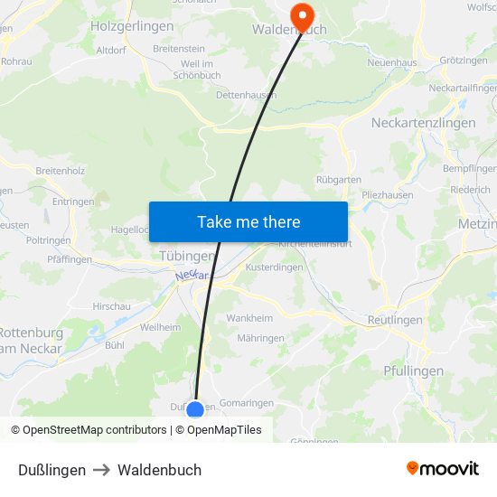 Dußlingen to Waldenbuch map