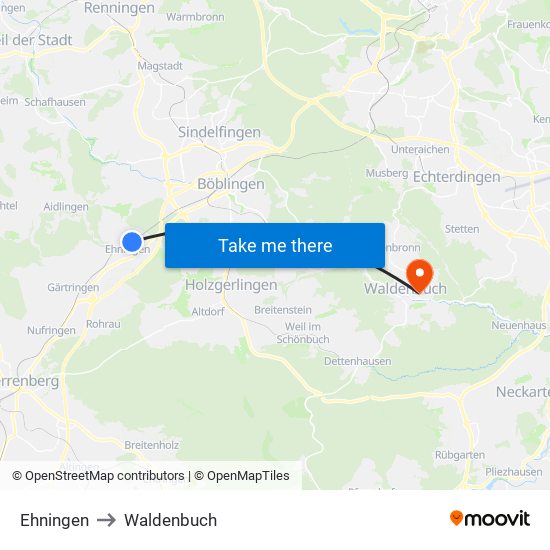 Ehningen to Waldenbuch map