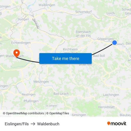 Eislingen/Fils to Waldenbuch map