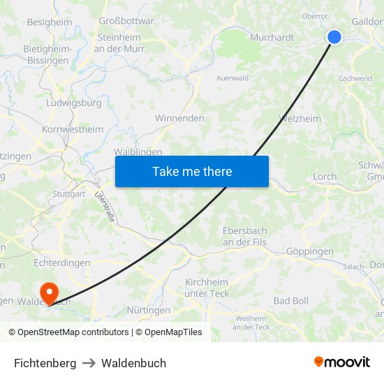 Fichtenberg to Waldenbuch map