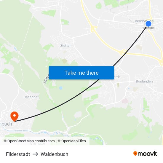 Filderstadt to Waldenbuch map