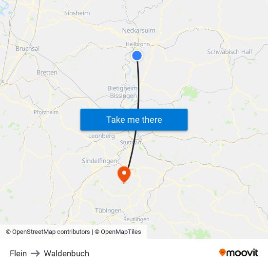 Flein to Waldenbuch map