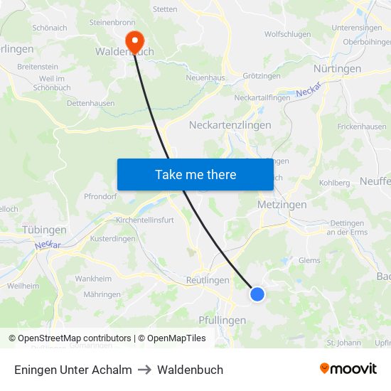 Eningen Unter Achalm to Waldenbuch map
