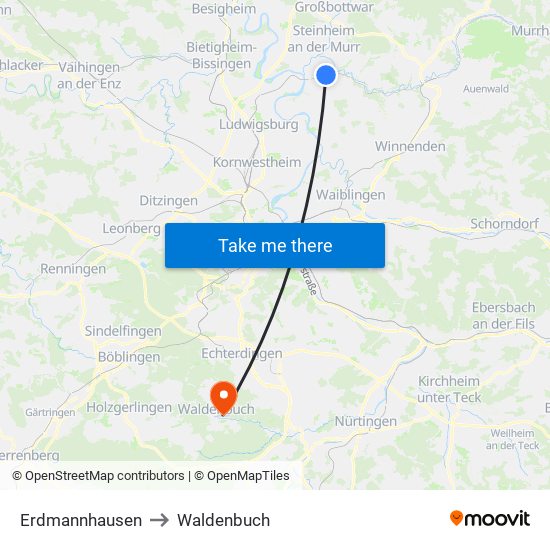 Erdmannhausen to Waldenbuch map