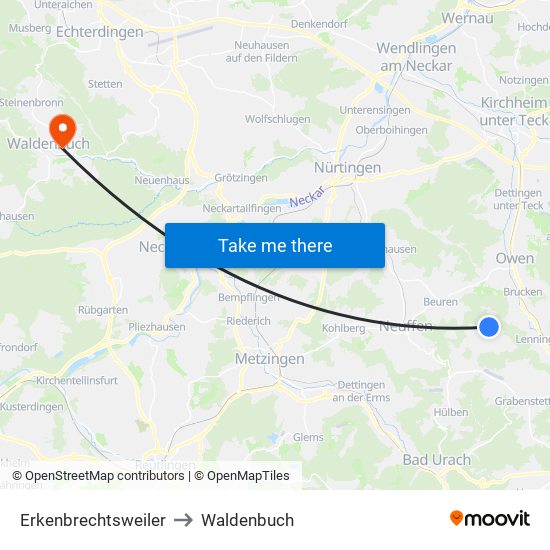 Erkenbrechtsweiler to Waldenbuch map