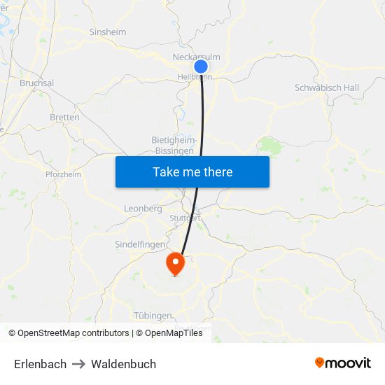 Erlenbach to Waldenbuch map