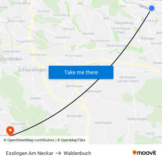 Esslingen Am Neckar to Waldenbuch map