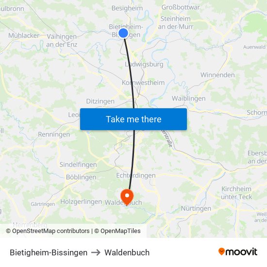 Bietigheim-Bissingen to Waldenbuch map