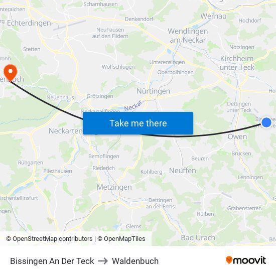 Bissingen An Der Teck to Waldenbuch map