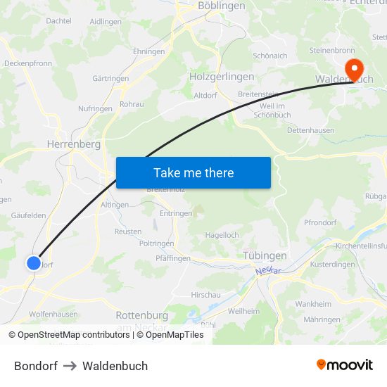 Bondorf to Waldenbuch map